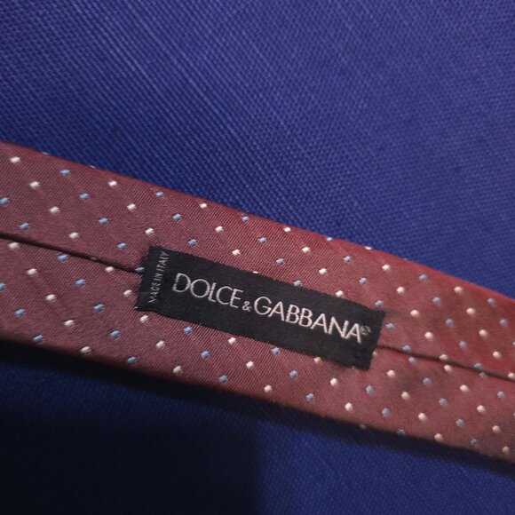Dolce & Gabbana Burgundy Silk Polka Dot Tie Made In Italy leopard print lining - Picture 2 of 6